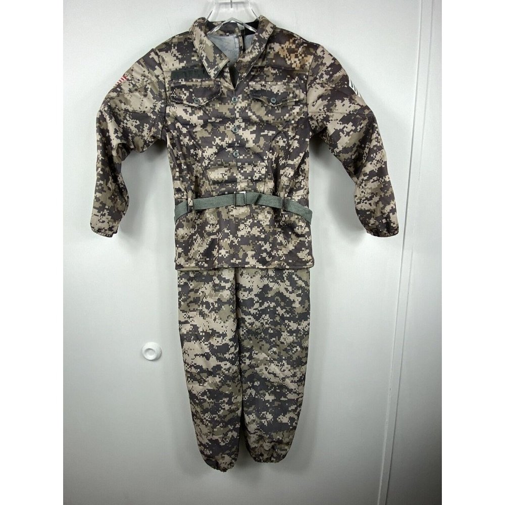 Boys Size 7 ARMY CAMO UNIFORM Halloween Costume Cospl￼ay Rambo Hallows Eve